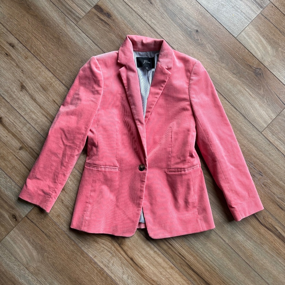 J. Crew Corduroy Coral/Pink One Button Women’s Blazer, Size 2P, Style # AD444